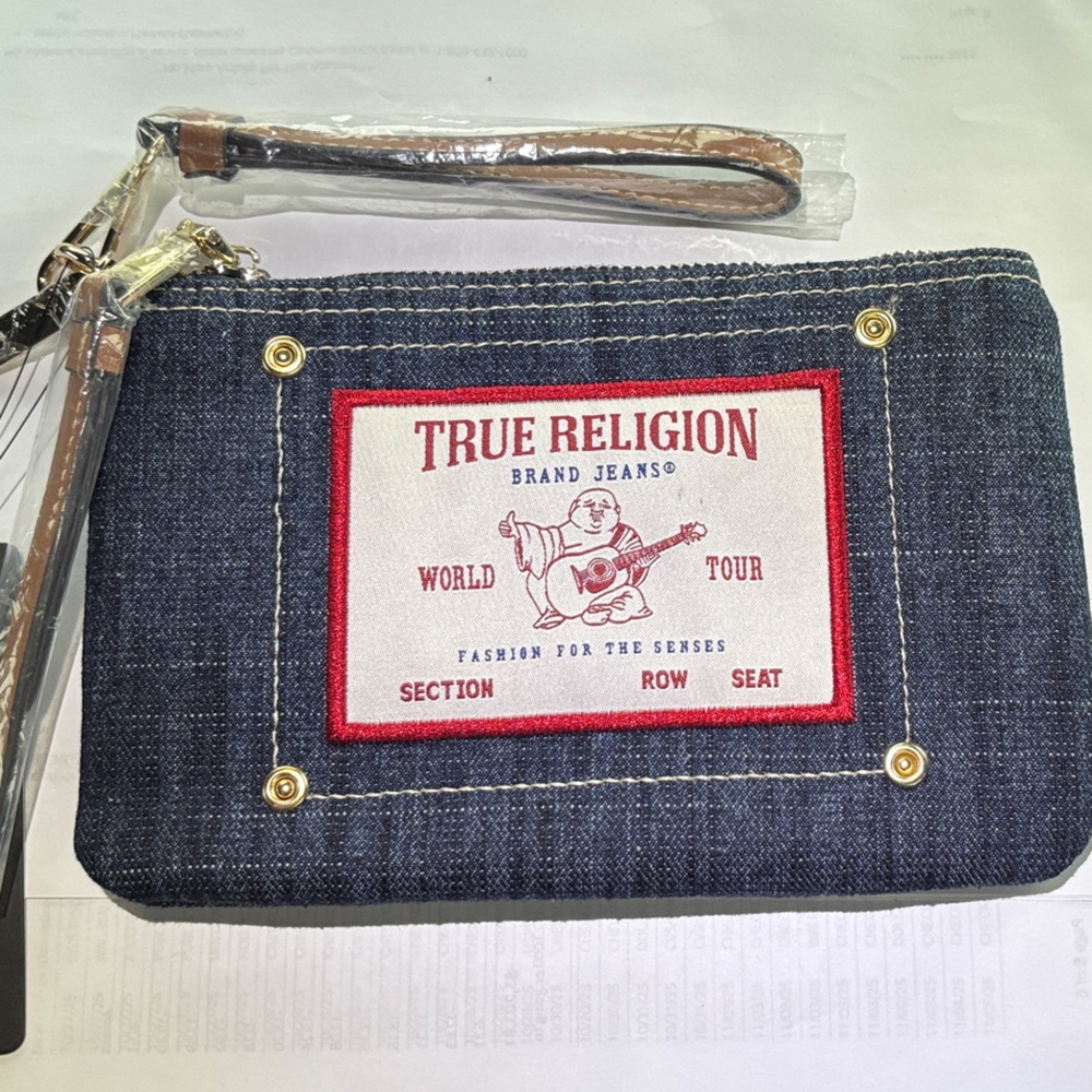 ❤️New True Religion Logo Denim Wristlet Purse